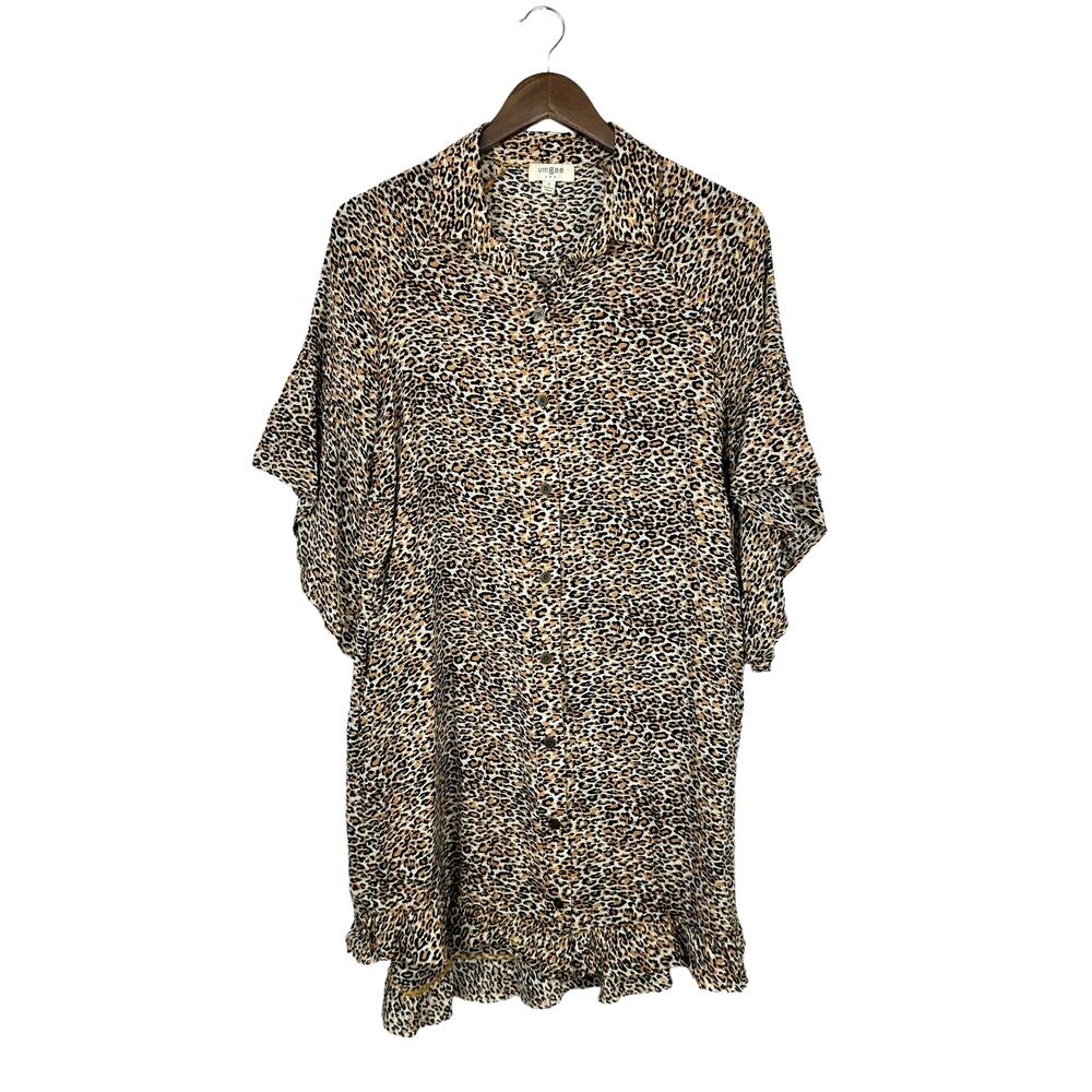 Umgee Leopard Print Bell Sleeve Button Front Coll… - image 2